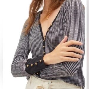 Anthropologie Black and White Striped Blouse